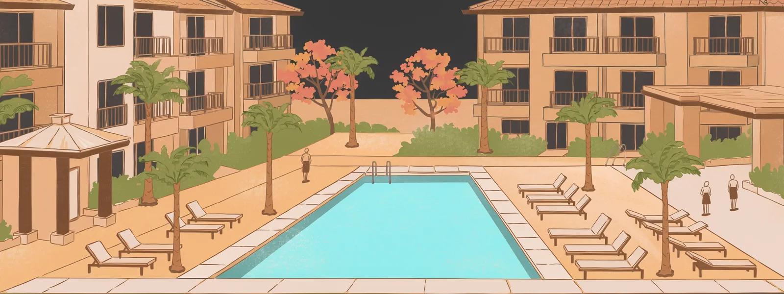 A garden-apartment courtyard and pool in Wesley Chapel, Florida