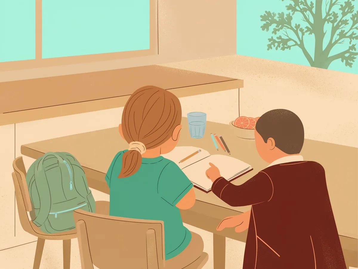 After-school homework help at a kitchen table in Wesley Chapel, Florida